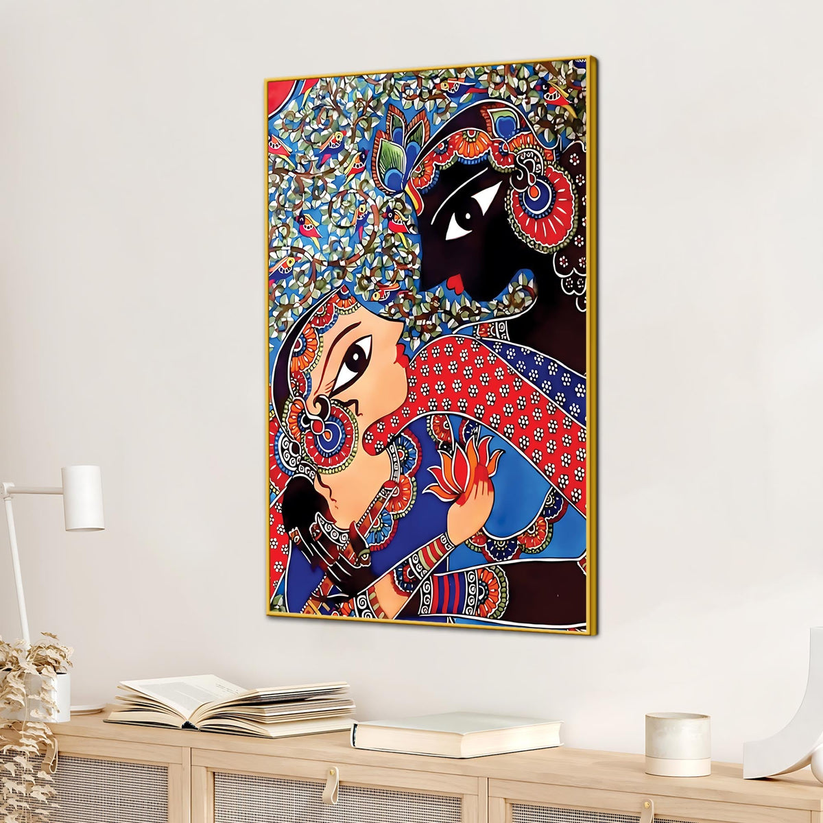 Artistic Radha Krishna Canvas Painting | Indian Style Spiritual Wall Art