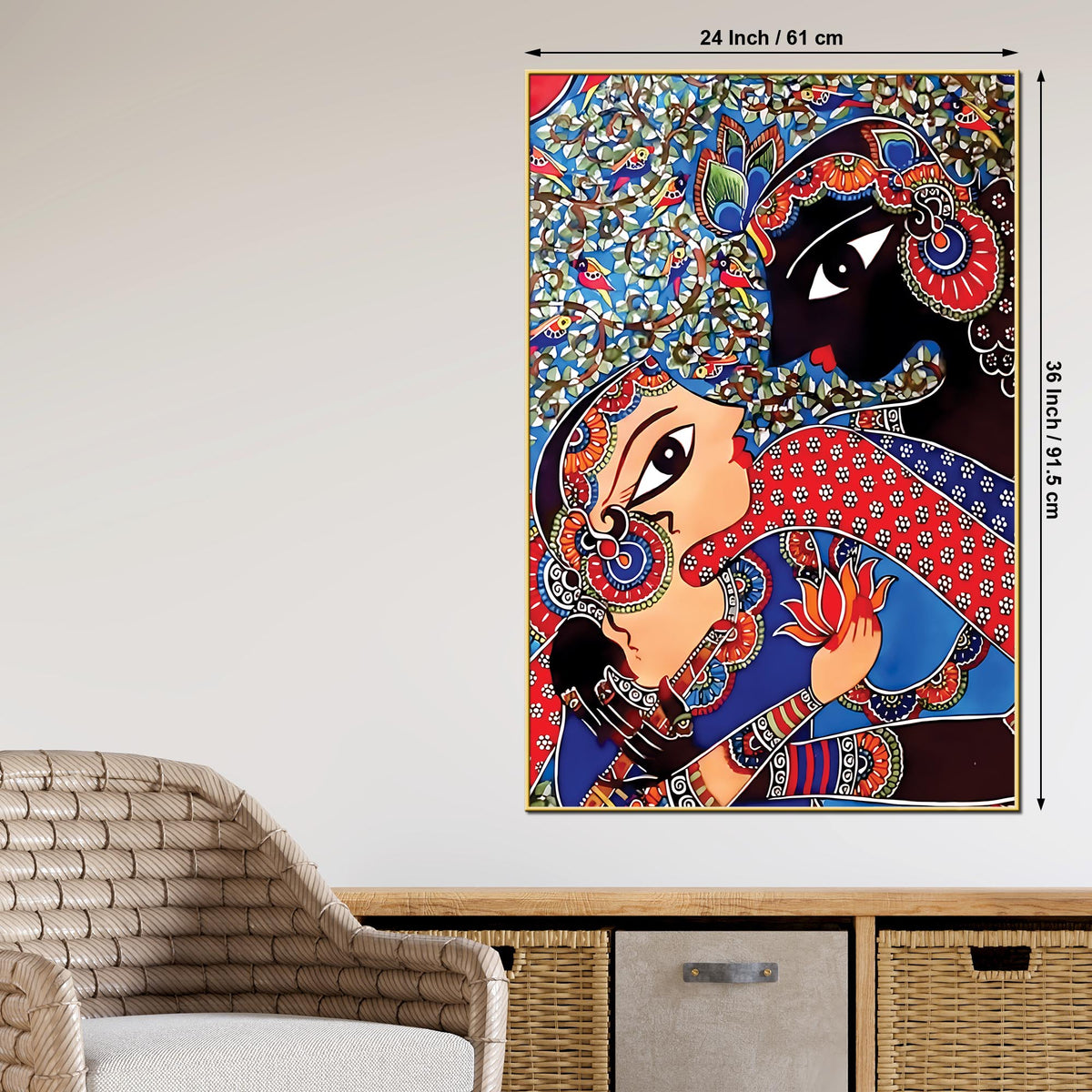 Artistic Radha Krishna Canvas Painting | Indian Style Spiritual Wall Art