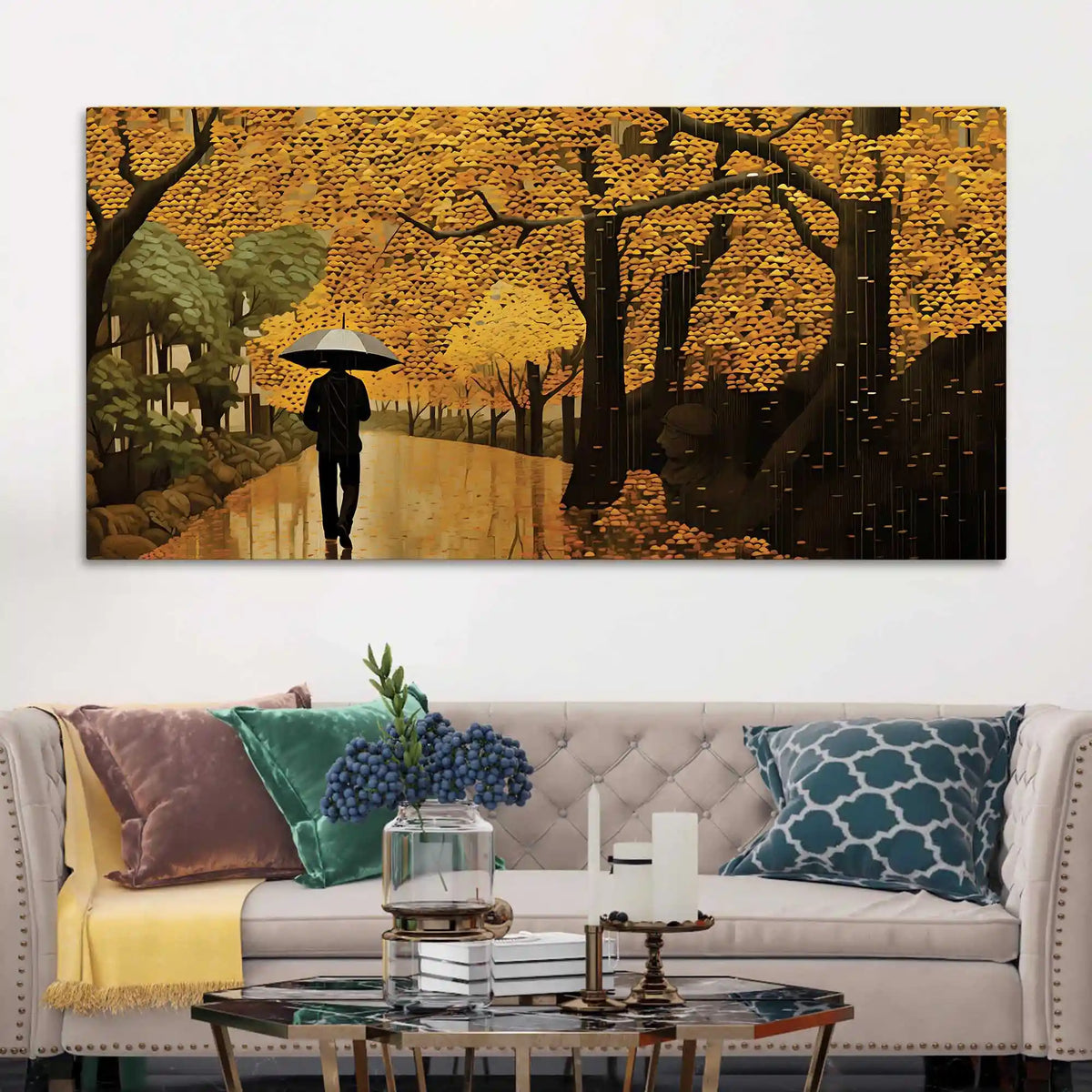 Artistic Rainy Day Forest Canvas Painting for Nature Wall Décor