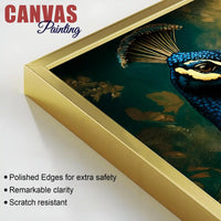 Artistic Royal Blue Peacock with Golden Feathers Canvas Wall Painting