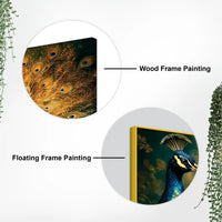 Artistic Royal Blue Peacock with Golden Feathers Canvas Wall Painting