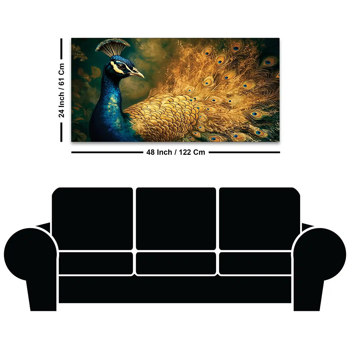 Artistic Royal Blue Peacock with Golden Feathers Canvas Wall Painting