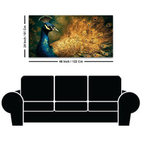 Artistic Royal Blue Peacock with Golden Feathers Canvas Wall Painting