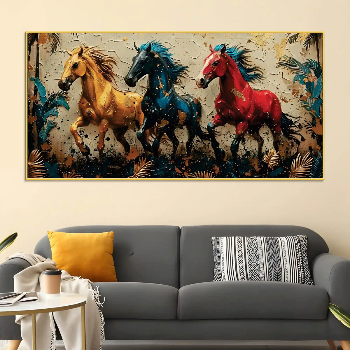 Artistic Running Horses Canvas Wall Art Abstract Painting for Modern Decor