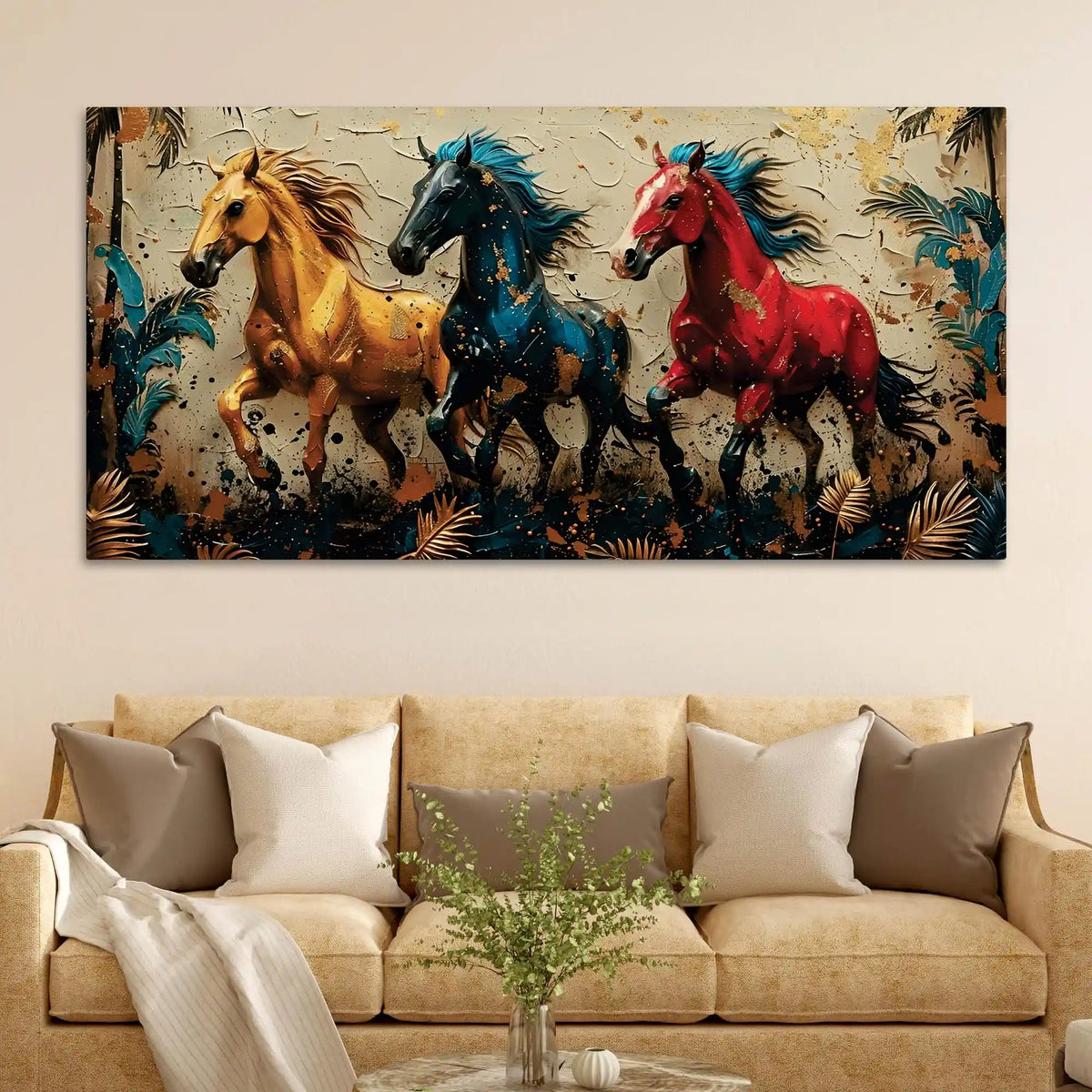Artistic Running Horses Canvas Wall Art Abstract Painting for Modern Decor