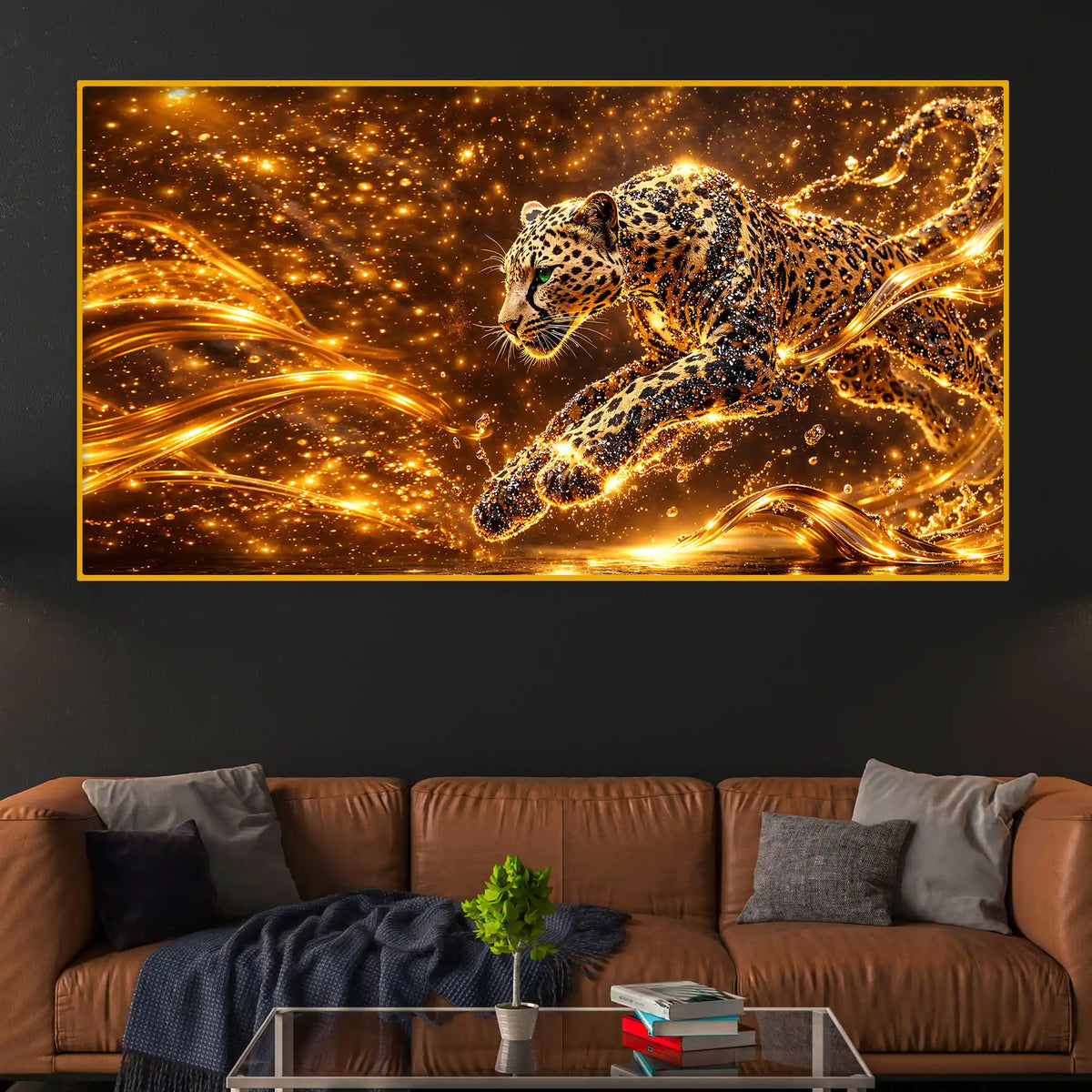 Artistic Running Leopard Crystal Glass Painting