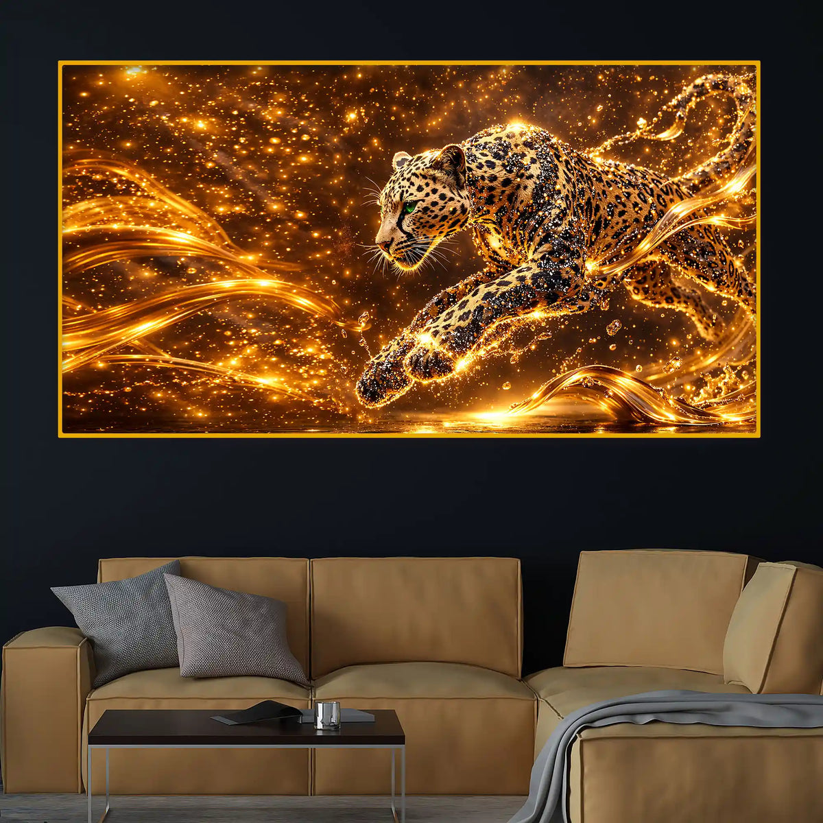 Artistic Running Leopard Crystal Glass Painting