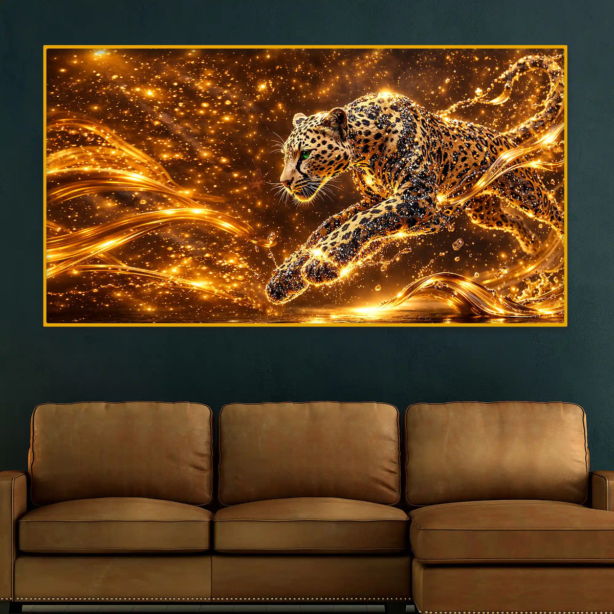 Artistic Running Leopard Crystal Glass Painting