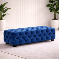 Artistic Tufted Blue Velvet Rectangular Ottoman