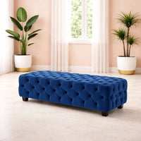 Artistic Tufted Blue Velvet Rectangular Ottoman