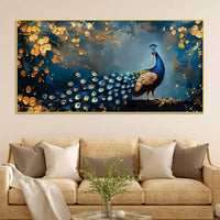 Astonishing Peacock in Golden Autumn Forest Canvas Wall Painting