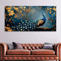Astonishing Peacock in Golden Autumn Forest Canvas Wall Painting