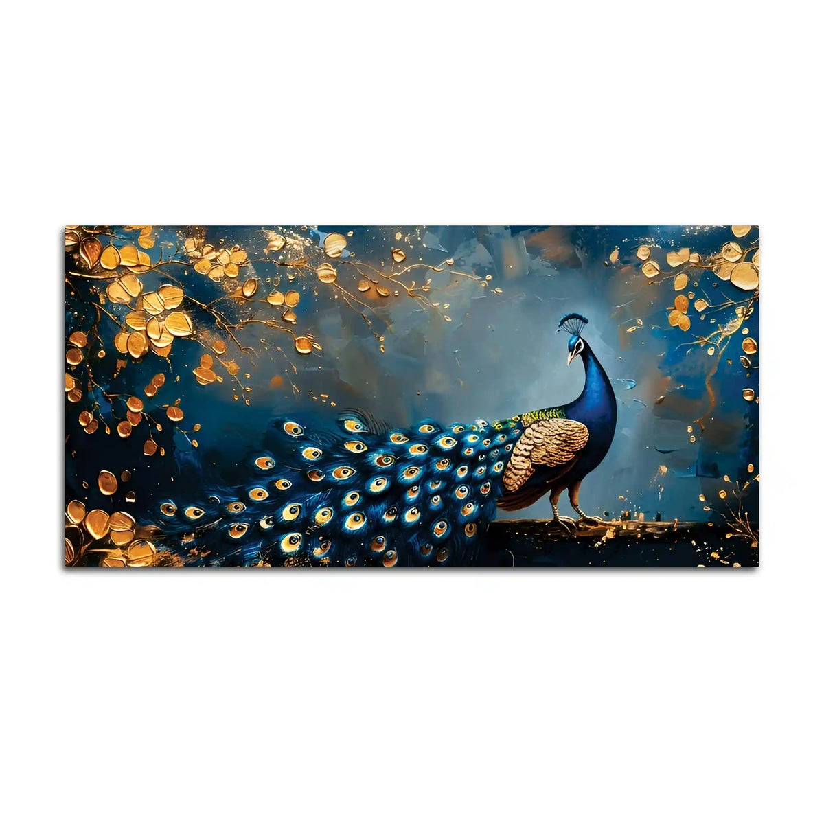 Astonishing Peacock in Golden Autumn Forest Canvas Wall Painting