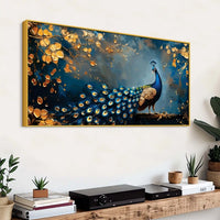 Astonishing Peacock in Golden Autumn Forest Canvas Wall Painting