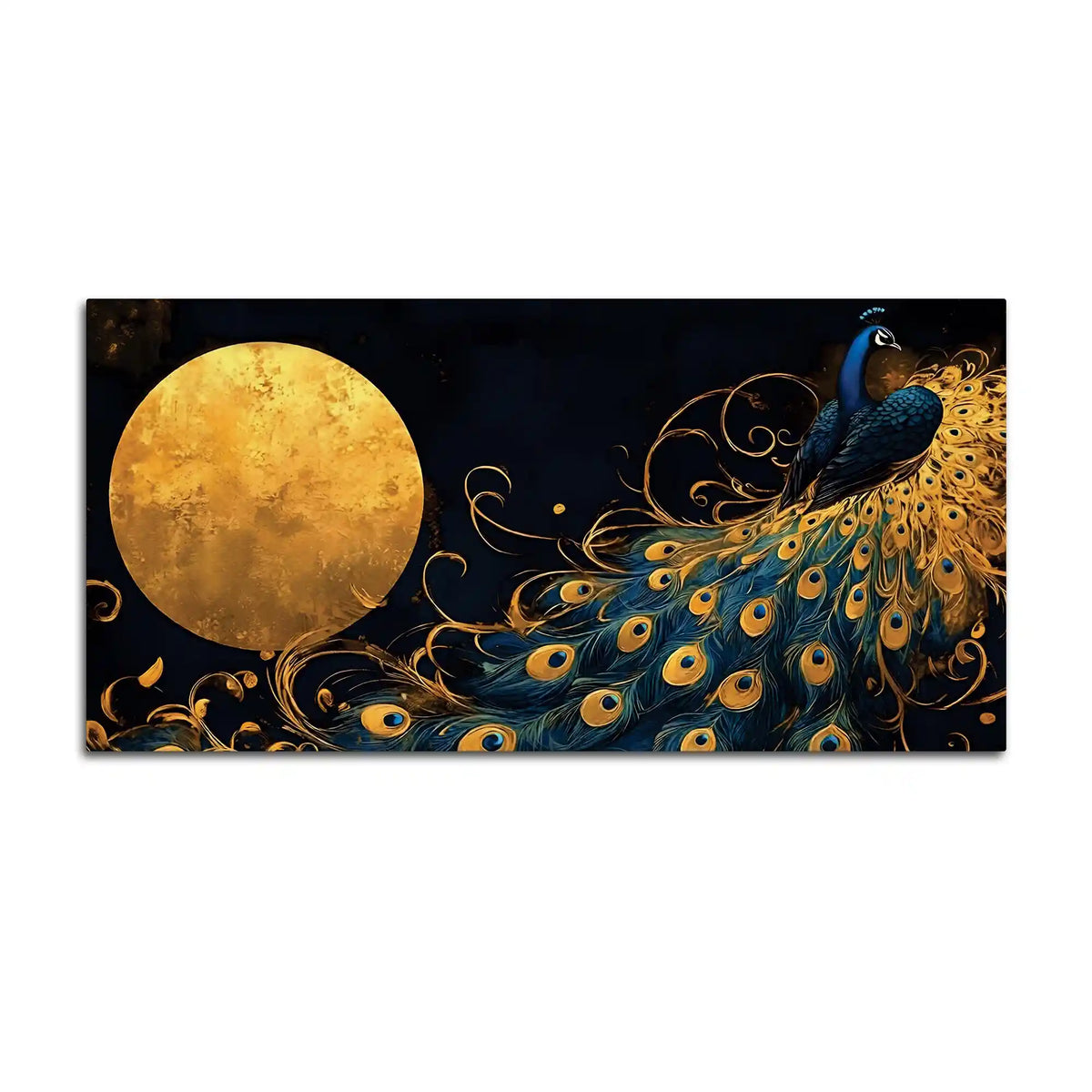 Astonishing Peacock Under a Radiant Golden Moon Canvas Wall Painting