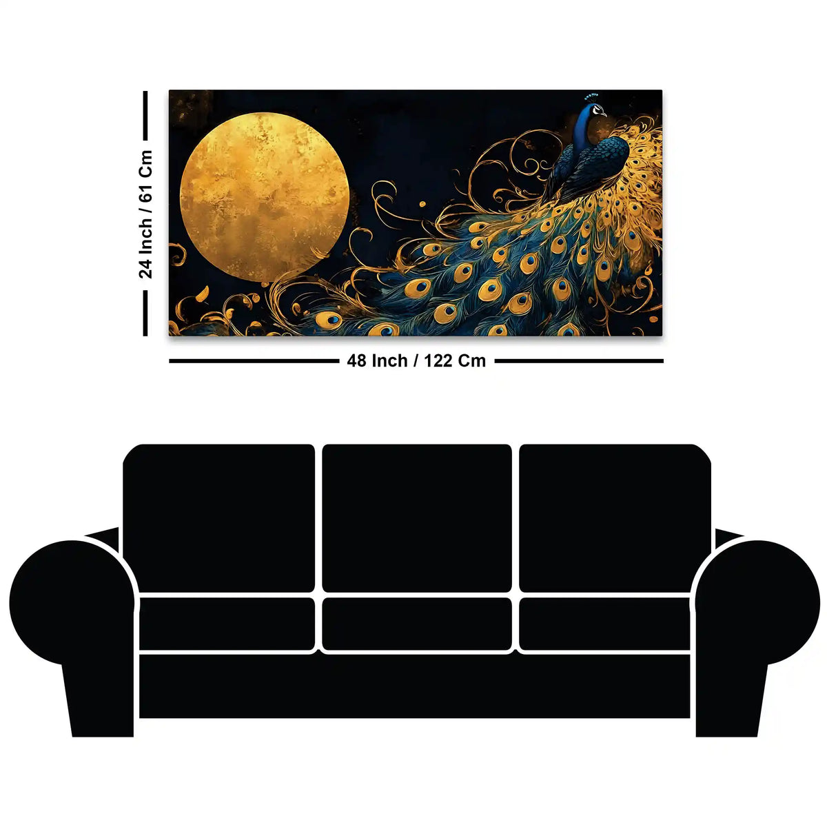 Astonishing Peacock Under a Radiant Golden Moon Canvas Wall Painting