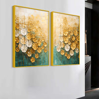 Astonishing White & Golden Bloom Garden Acrylic Floating Wall Painting Set of 2