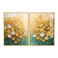 Astonishing White & Golden Bloom Garden Acrylic Floating Wall Painting Set of 2