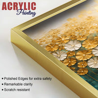 Astonishing White & Golden Bloom Garden Acrylic Floating Wall Painting Set of 2