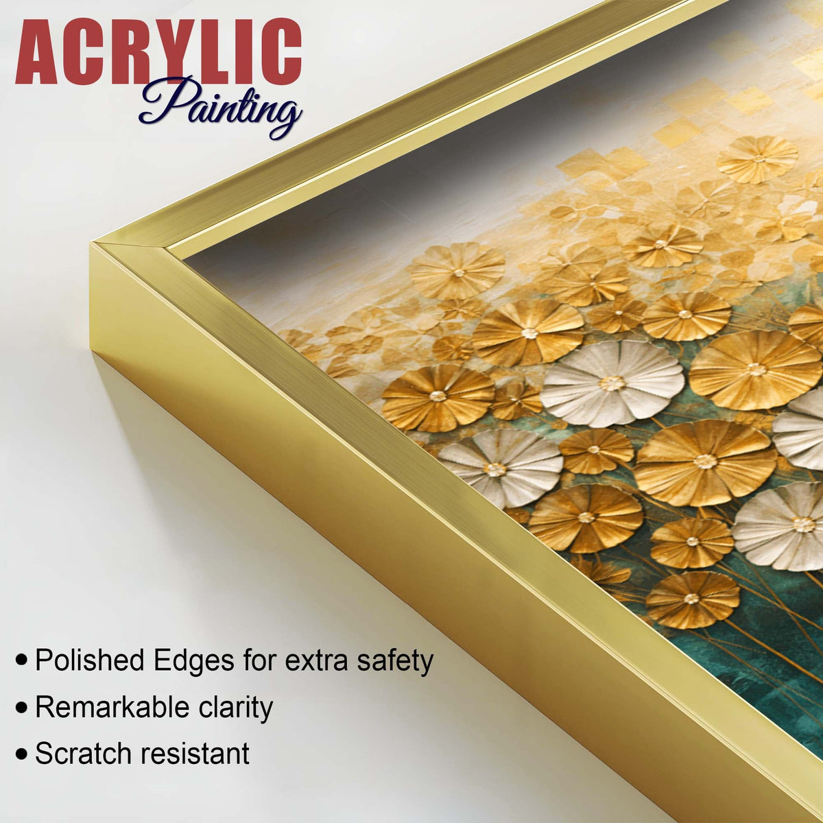 Astonishing White & Golden Bloom Garden Acrylic Floating Wall Painting Set of 2