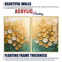 Astonishing White & Golden Bloom Garden Acrylic Floating Wall Painting Set of 2