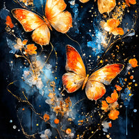 Astral Golden Butterflies & Flowers Floating Frame Crystal Wall Painting Set of 3
