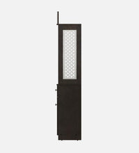 Attractive White Arch Design Dark Brown Finish Wooden Pooja Temple for Home & Office with Side Jali Panels & Drawer Cabinet Storage