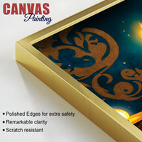 Auspicious Blue Lord Ganesha Sitted with Diyas Aesthetic Canvas Wall Painting for Home & Office Decor – Modern Devotional Wall Art