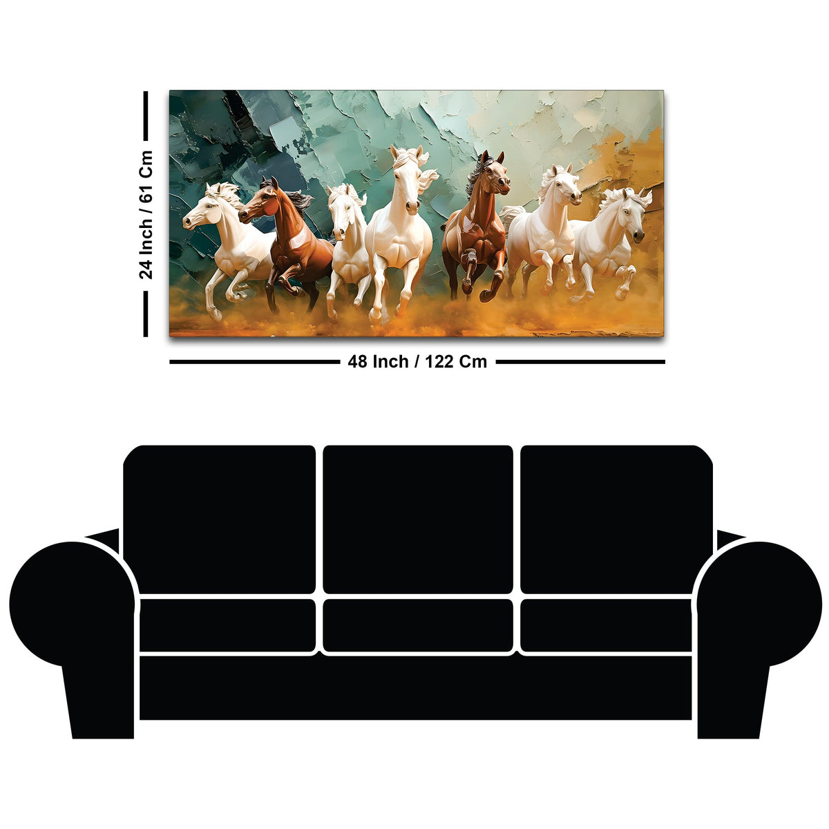 Auspicious Canvas wall Painting of Seven Running Horses