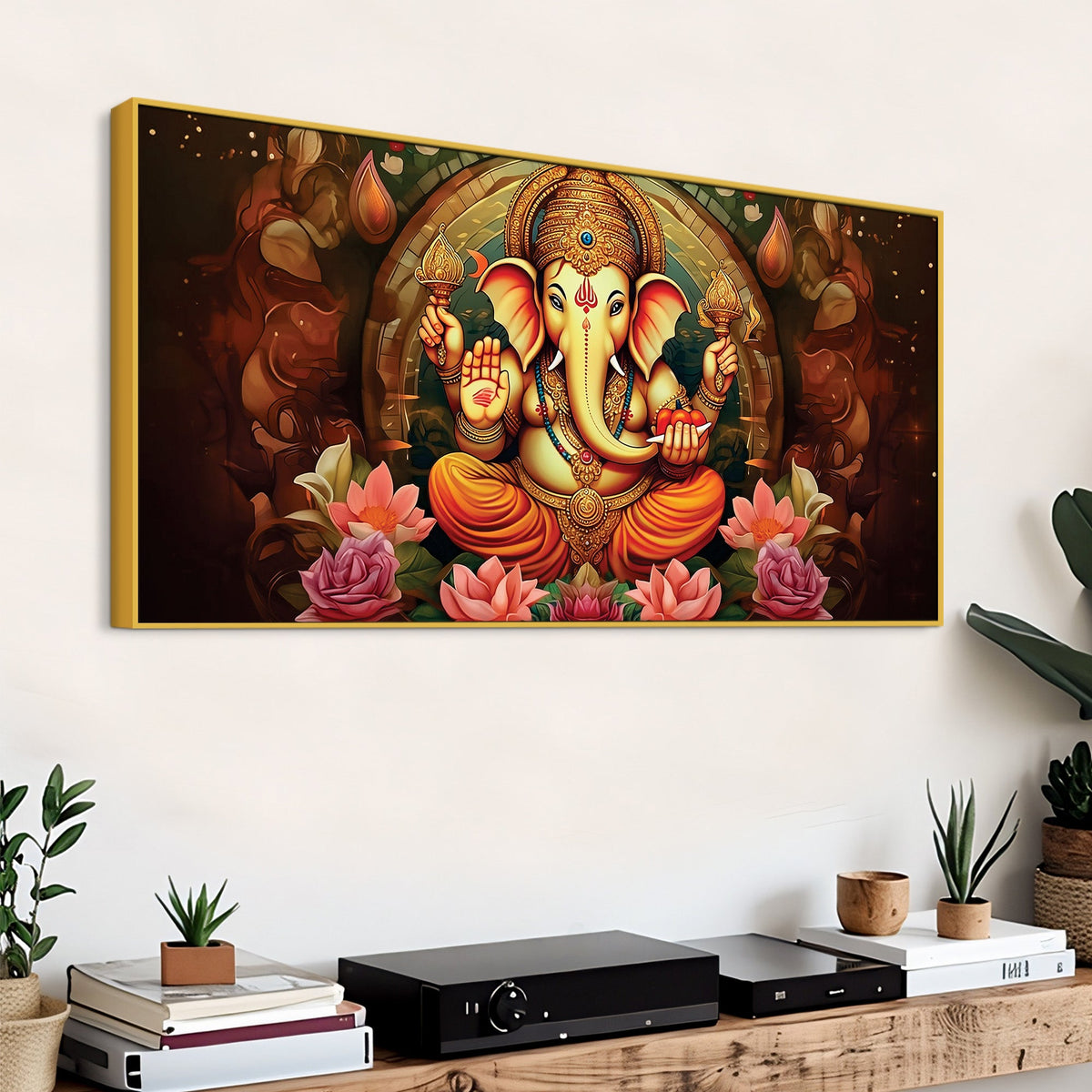 Auspicious Lord Ganesha Canvas Wall Painting for Prosperity and Wisdom – Modern Spiritual Wall Decor