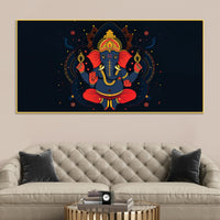 Auspicious Lord Shri Ganesh Sitted in the Dark Canvas Wall Painting – Contemporary Spiritual Wall Decor