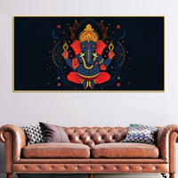 Auspicious Lord Shri Ganesh Sitted in the Dark Canvas Wall Painting – Contemporary Spiritual Wall Decor