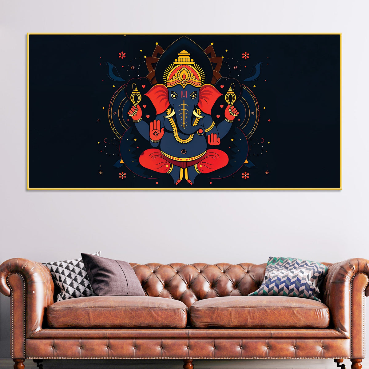 Auspicious Lord Shri Ganesh Sitted in the Dark Canvas Wall Painting – Contemporary Spiritual Wall Decor