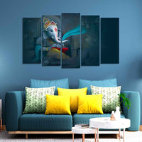Auspicious Shri Ganpati Ganesha Canvas Wall Painting of Five Pieces