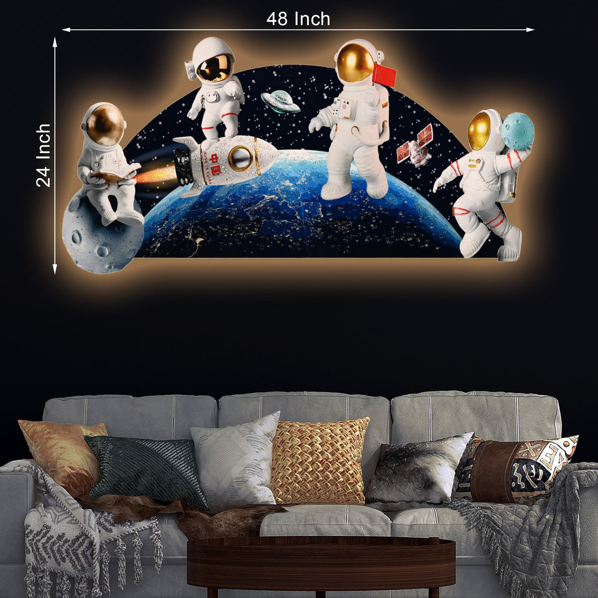 Baby Astronaut in Space Crystal Glass Backlit LED Wall Art