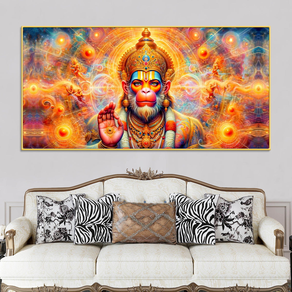Bajrangbali Hanuman Cosmic Canvas Painting – Sacred Energy Decor