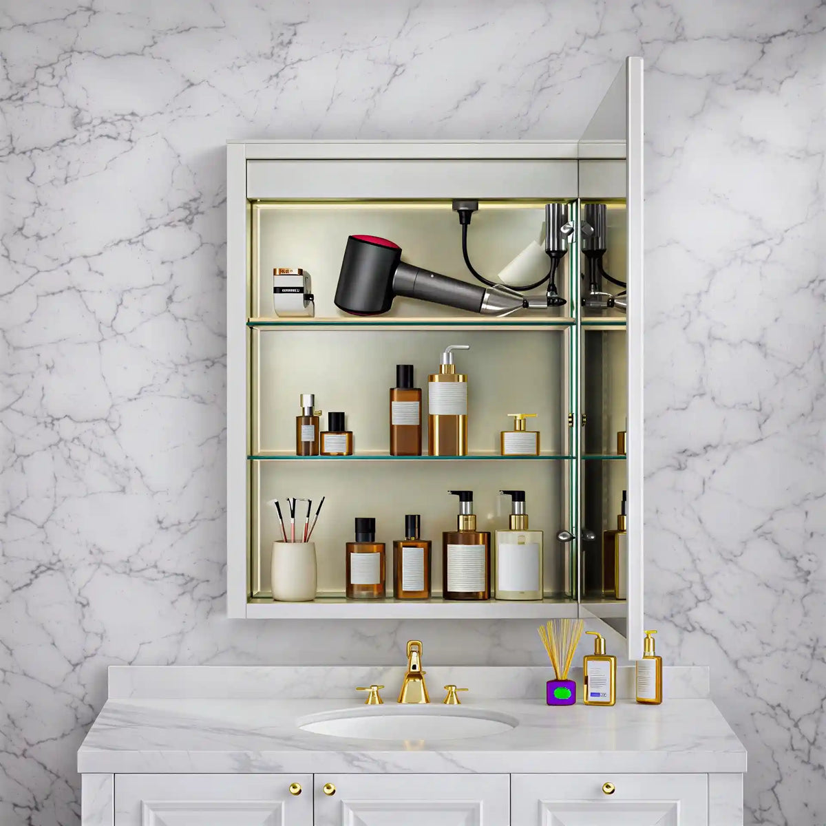 Bathroom Mirror Cabinet with Lighting and Ample Storage