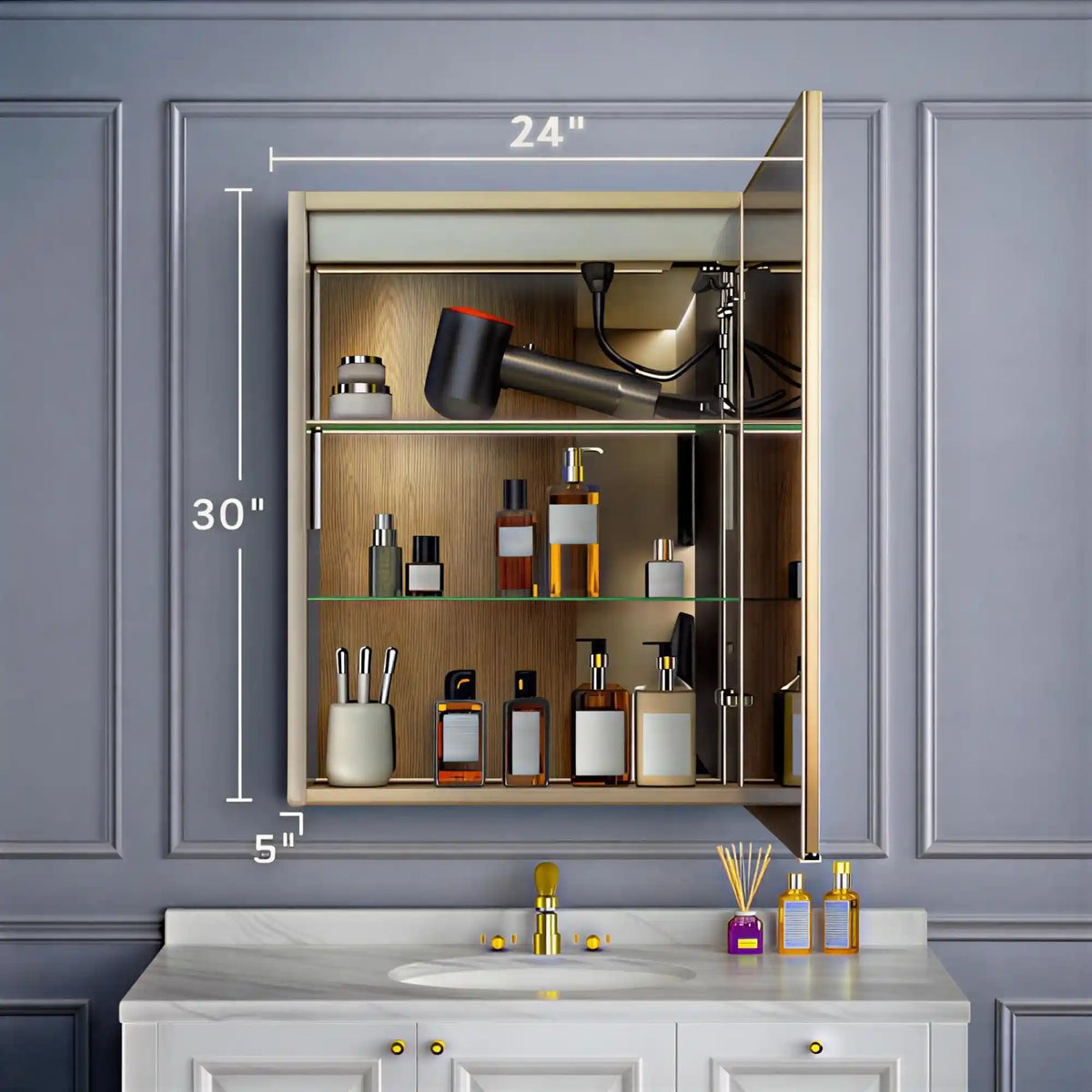 Bathroom Mirror Cabinet with Lighting and Ample Storage