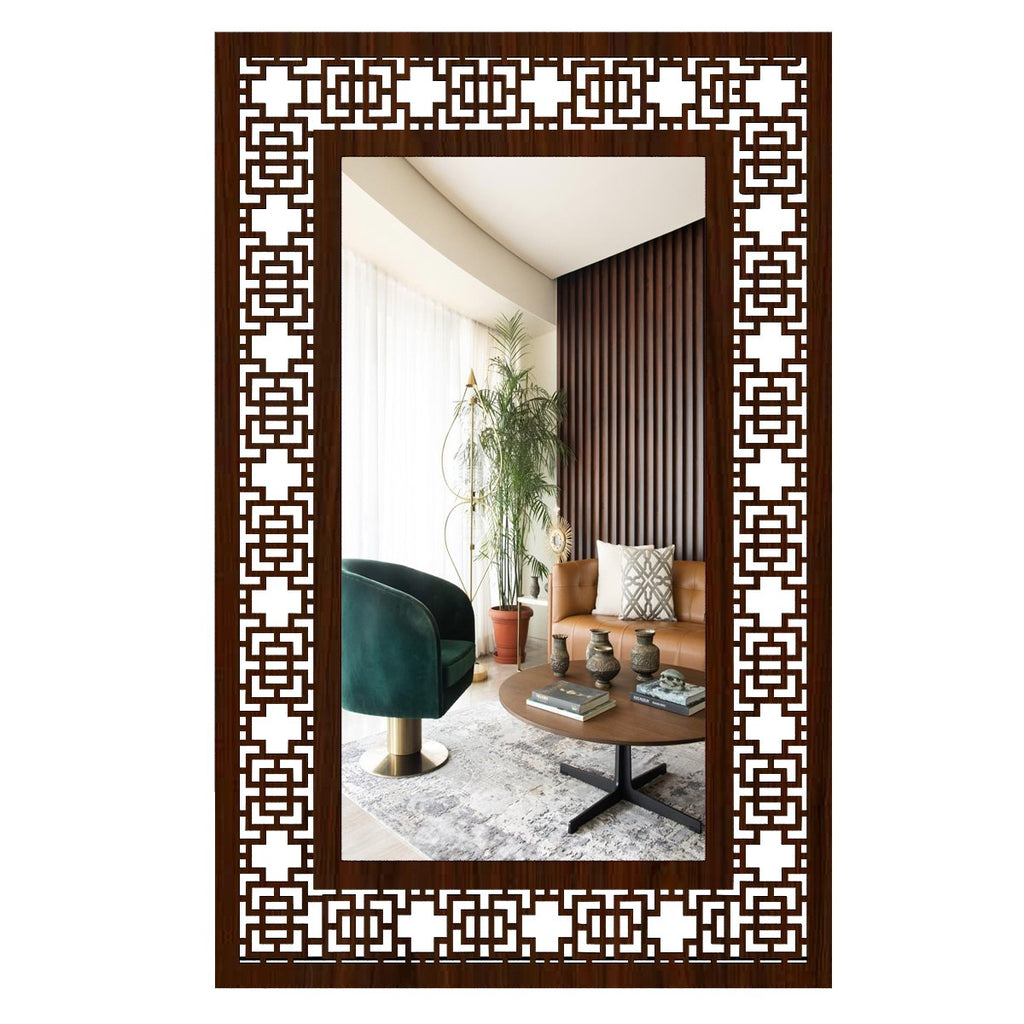 Beautiful Antique Rectangle Wooden Mirror with Walnut Finish