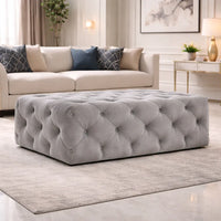 Beautiful Artistic Design Tufted Grey Velvet Ottoman