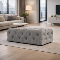 Beautiful Artistic Design Tufted Grey Velvet Ottoman