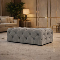 Beautiful Artistic Design Tufted Grey Velvet Ottoman