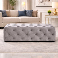 Beautiful Artistic Design Tufted Grey Velvet Ottoman