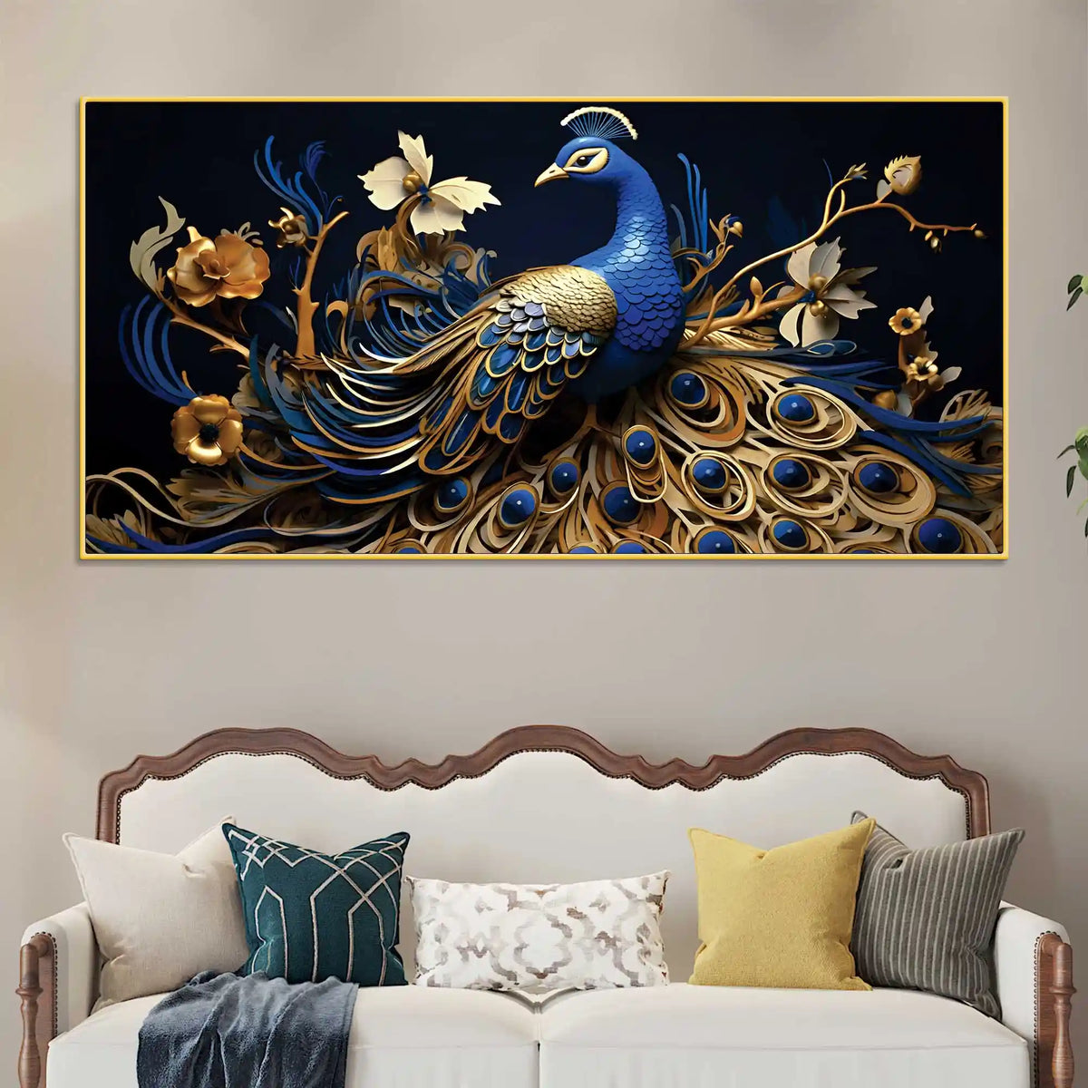 Beautiful Blue Peacock Canvas Wall Painting for Home & Office Spaces