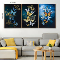 Beautiful Butterflies Framed Crystal Glass Painting Set of 3