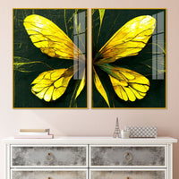 Beautiful Design of Golden Wings Art Acrylic Floating Wall Painting Set Of 2