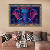 Beautiful Design Shree Ganesha Floral Border Canvas Wall Painting