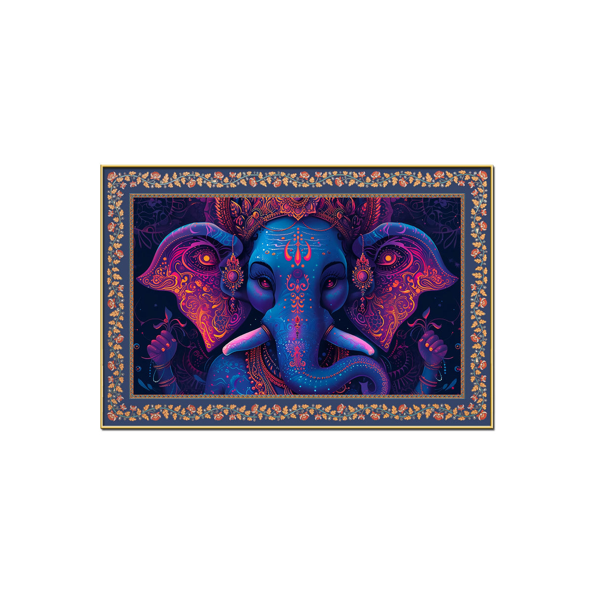 Beautiful Design Shree Ganesha Floral Border Canvas Wall Painting