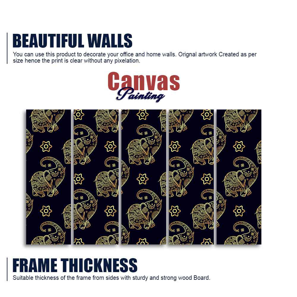 Beautiful Elephant Madhubani Art Wall Painting Set of Five