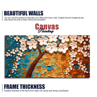 Beautiful Floral Tree Art with White Flower Premium Canvas Wall Painting